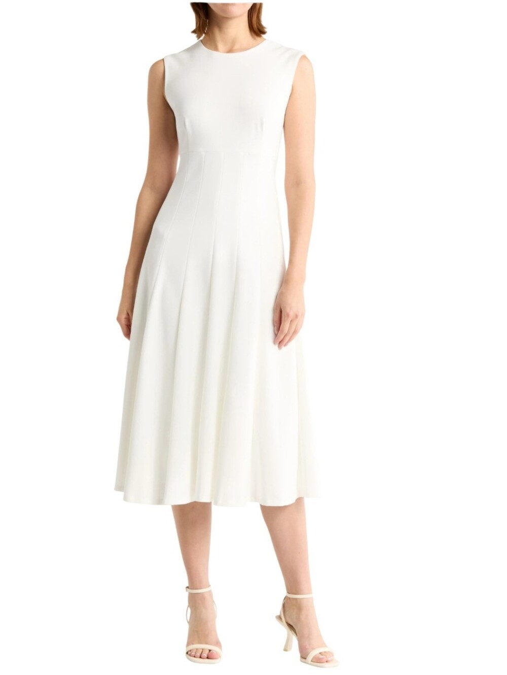 CALVIN KLEIN Ivory Scuba Crepe Fit & Flare Sleeveless Summer Dress NWT - Picture 2 of 10